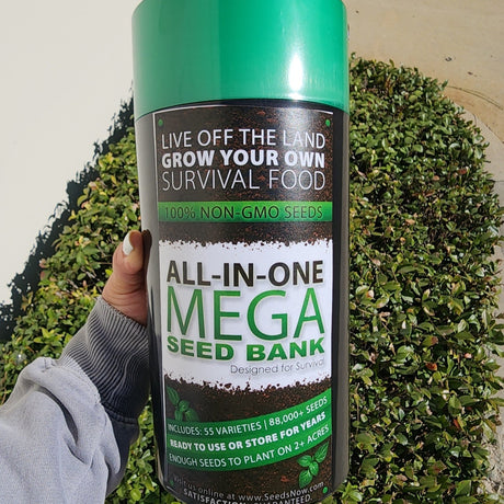 Large Mega Seed Bank with 55 varieties and 88,000+ non-GMO seeds in a heavy-duty airtight storage vault for survival and long-term planting.